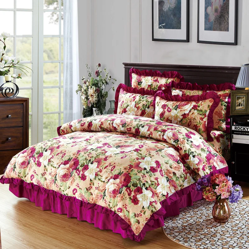 Cotton Soft Bedclothes Queen King size Bedding Sets Quilted Thick Bed spread Duvet Cover Bed Sheet set Pillowcase 4/6Pcs