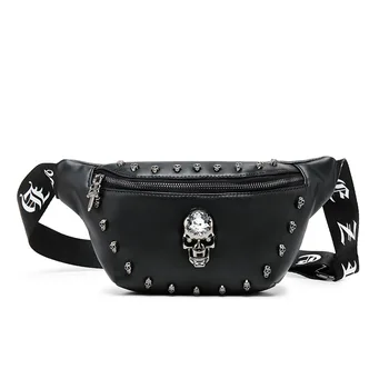 

2020 new chest bag men's and women's messenger bag Korean Pu single shoulder diagonal straddle bag skull personality waist bag