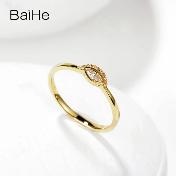 BAIHE Solid 14K желтое золото 0.06CT Сертифицированный H/SI огранка маркиз подлинные натуральные бриллианты свадебные женские модные ювелирные изделия кольцо