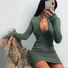 Las mujeres de invierno otoño Bodycon Vestido 2022 con cuello alto nueva cremallera cuello en V profundo sólida ceñido traje elástico lápiz Mini Vestido ► Foto 2/6