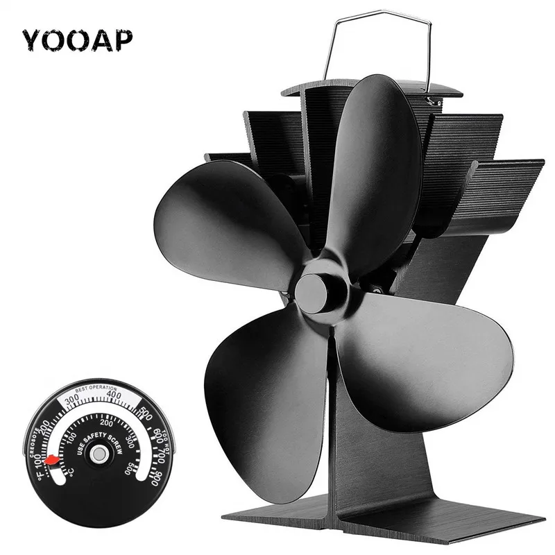 

Fireplace fan Tools Set, Heat Powered 4 Blade Stove Fan and Fireplace Thermometer, Silent Operation, ECO Fan for Stove