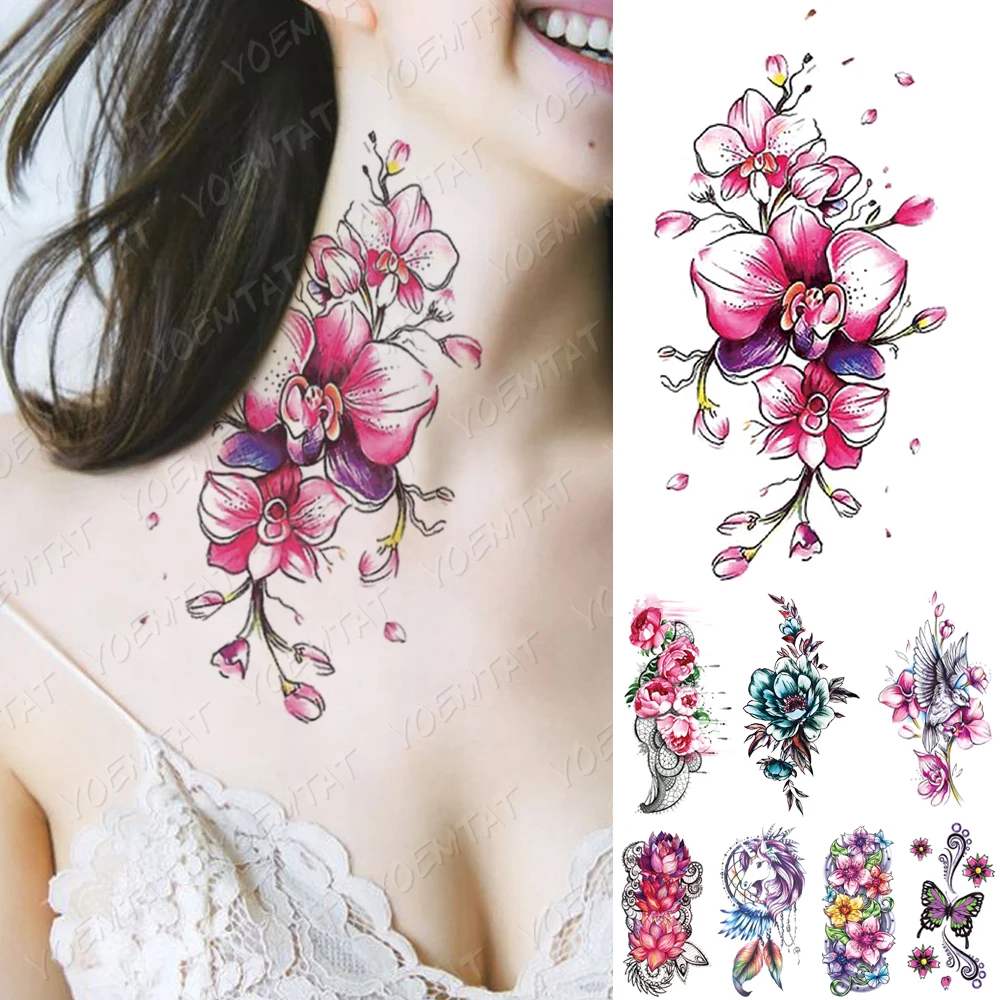 Tatouage Papillon Fleur De Cerisier Tatouage temporaire étanche, autocollant, fleurs de cerisier, colibri,  licorne, Flash, papillon, bras d'art corporel, fausse manche | AliExpress