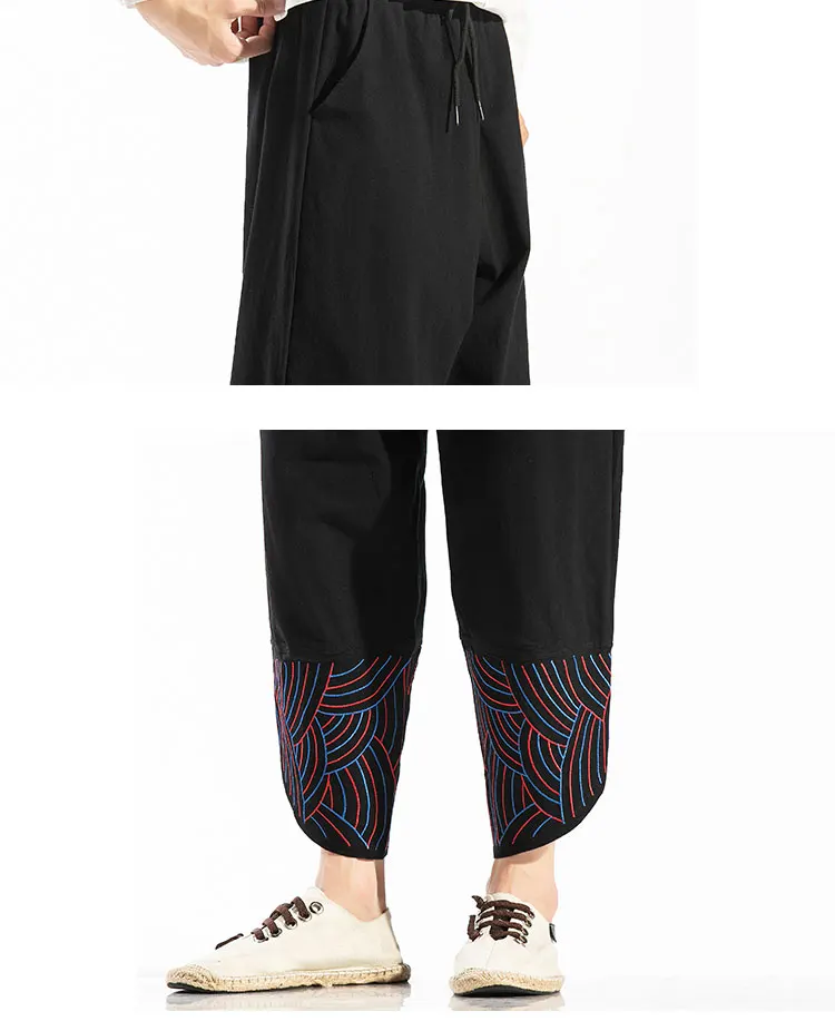 Sinicism Store мужские осенние свободные штаны-шаровары с вышивкой, мужские хлопковые штаны в китайском стиле, мужские модные штаны длиной до щиколотки