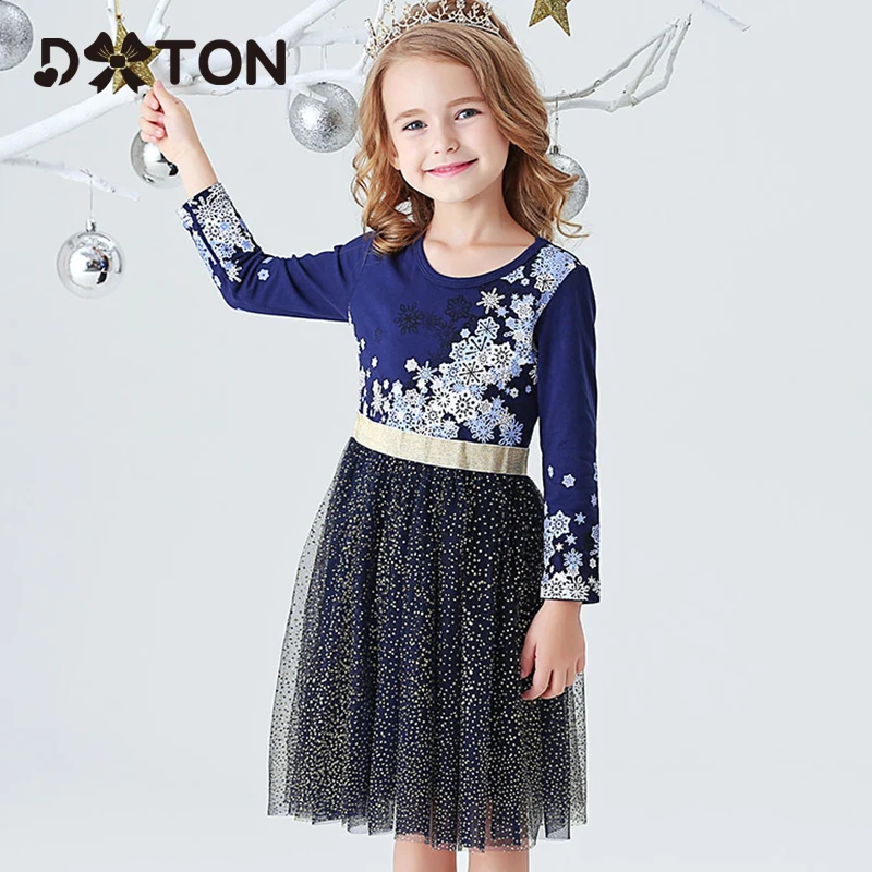 DXTON платье для девочек с длинным рукавом 2019 рождественское детское зимнее