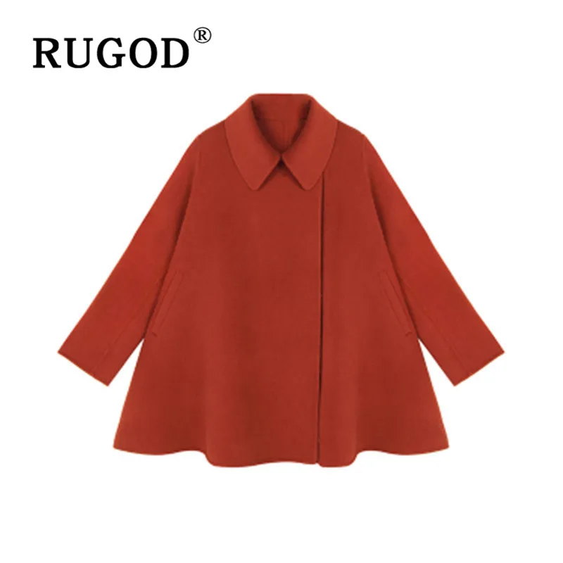 RUGOD, Осень-зима, стиль, шикарное двухстороннее шерстяное пальто, однотонный плащ, элегантная теплая одежда Kpop, мода