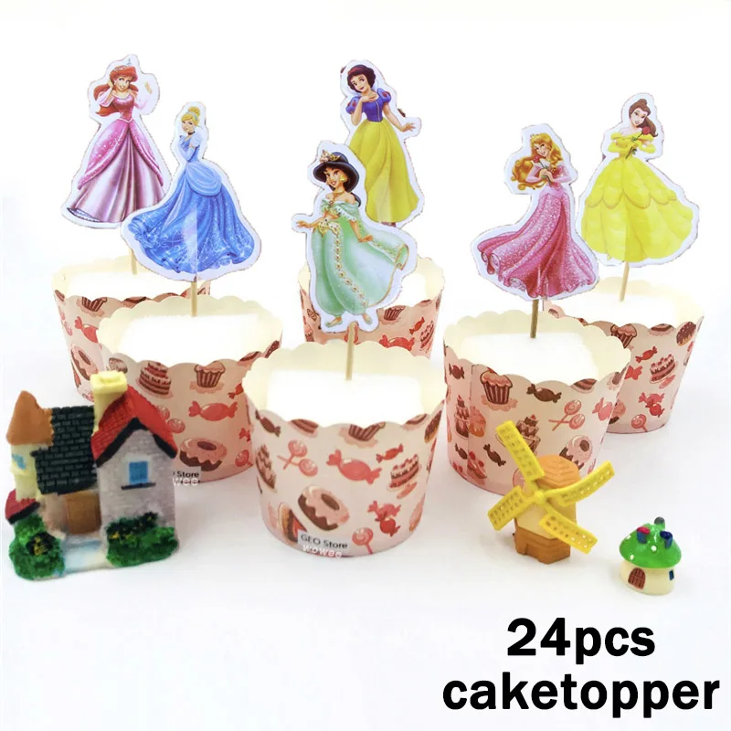 24pc Caketopper 10 шт./компл. принцесса маска для лица день рождения поставки щенок тема мультфильма для детей вечерние наряды костюм одноразовые вечерние украшения - Цвет: 24pc Caketopper