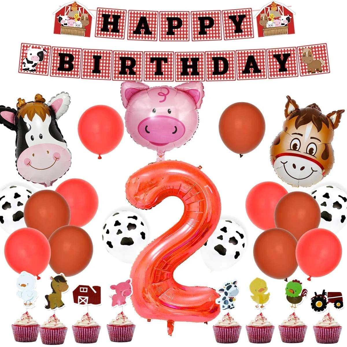 Decoration De Gateau En Forme D Animaux De Ferme Pour 2eme Anniversaire Ballons En Aluminium Fournitures Pour Garcons Et Filles De 2 Ans Aliexpress