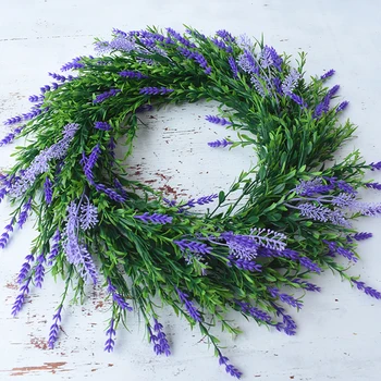 

Artificial Green Leaves Wreath Simulation Lavender Garland Front Door Wreath Shell Grass Boxwood Wreath For Wall Window Party