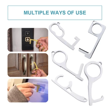 

RubRab Silver Color Door Opener Key Chain NO TOUCH Door Handle Artifact Keychain Avoid Touching Key Buckle Clean Dropshipping