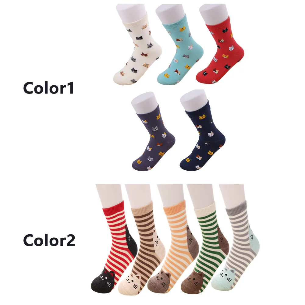 5 пар, повседневные женские носки без пятки с изображением кота, забавные подарочные носки, эластичные рождественские осенне-зимние женские хлопковые носки с милыми животными