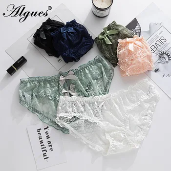 

Kawaii Cute Bow Lace Hollow Out Girls Plus Size Women Sexy Panties Breathable Low Waist Female Underwear Lingerie Briefs Gifts