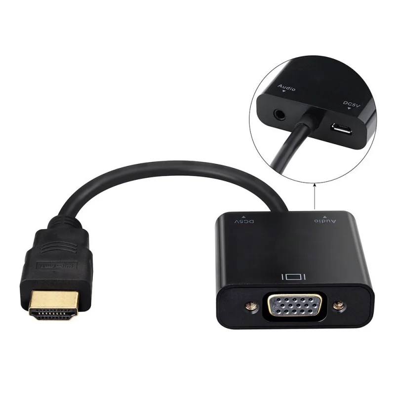 1080P HDMI, Черный Micro-USB, Женский Видео Аудио адаптер кабель конвертер, 3,5 мм аудио разъем и кабель для VGA папа и ПК, R