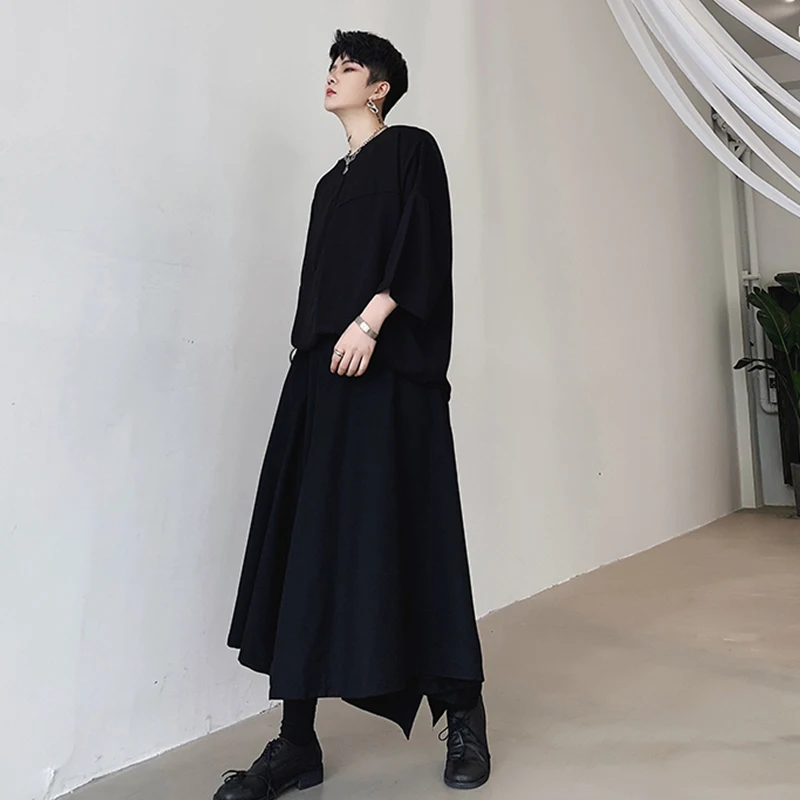 Summer Black Men's Skirt Pants Large Wide Leg Loose Casual Pants New Casual Fashion Large Wide Leg Black Fashion
