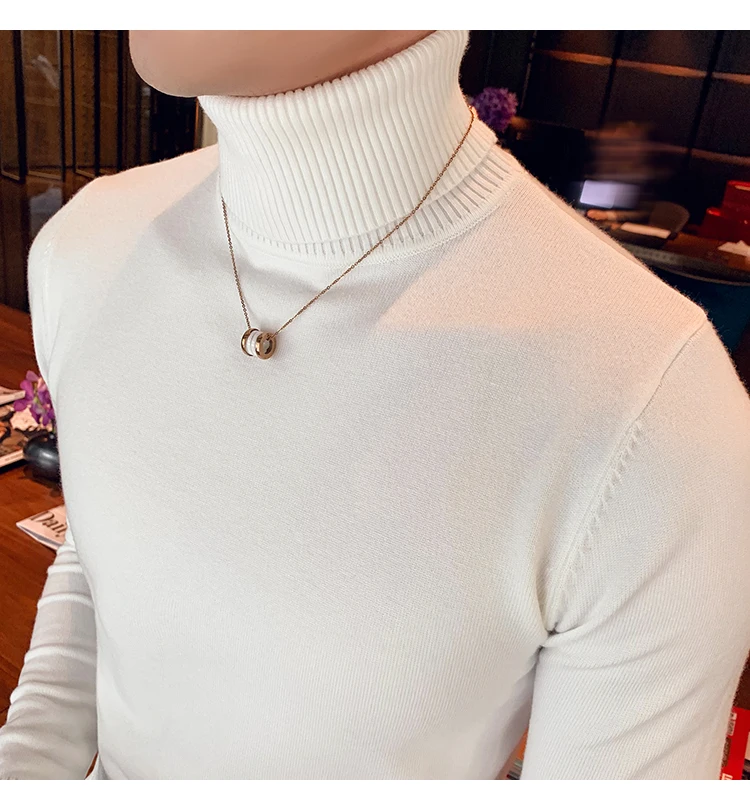Хит, простой мужской свитер, модный, универсальный, вязанный, Pull Homme, с высоким воротником, размера плюс, облегающий, Повседневный свитер, мужские пуловеры 4XL-M