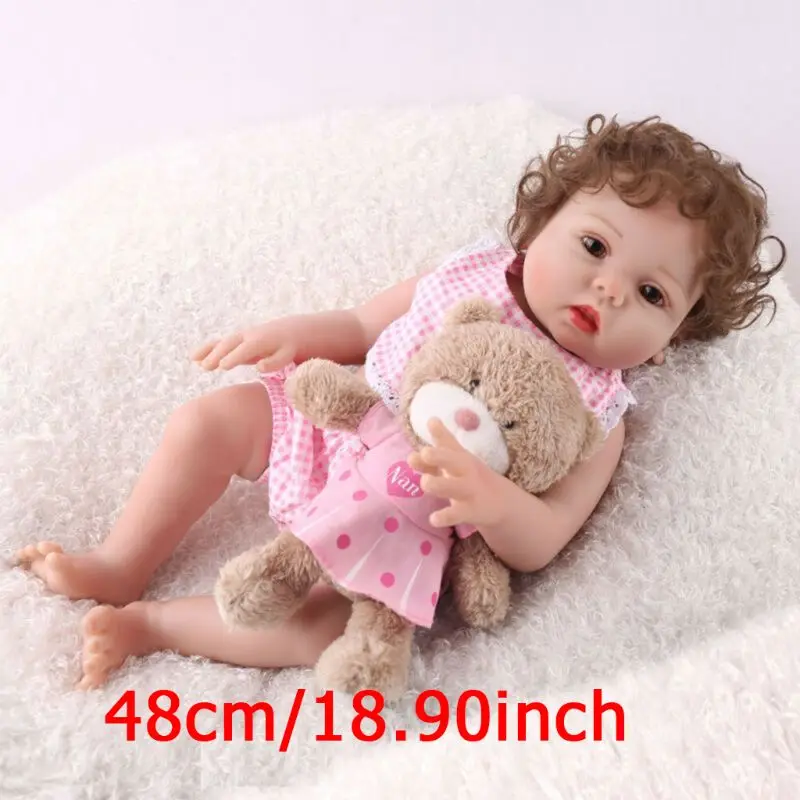 19in 19in Реалистичная кукла-Реборн, мягкая силиконовая виниловая кукла для новорожденных, завитки для девочек, Реалистичная игрушка принцессы ручной работы, подарки для детей