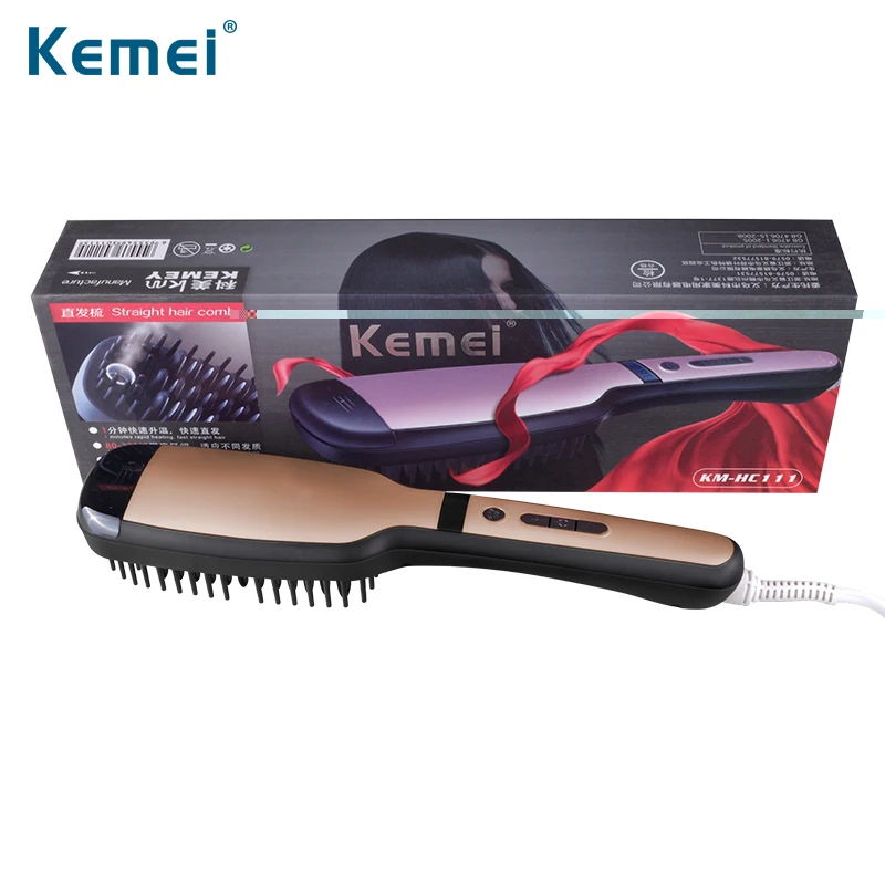 Kemei Выпрямитель для волос щетка Электрический паровой спрей ЖК-дисплей быстрый нагрев Уход за волосами гребень сплав утюги для волос для женщин P30C - Цвет: Comb with  Boxes