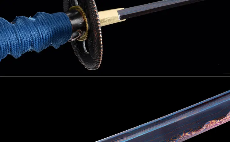 Handmade Carbon steel Japanese Samurai Katana sword full tang sharpened New Folded steel blue Blade Japanese Samurai Katana