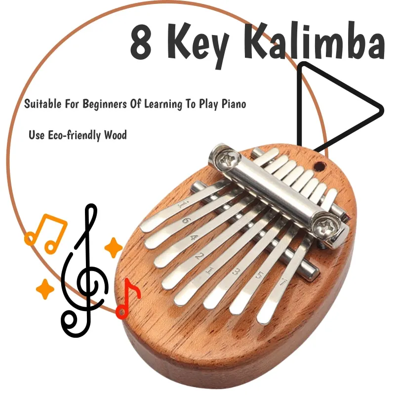 Mini Kalimba 8 Key Kalimba Finger Thumb Piano Ellipse Wood Decorative Playable Musical Instrument Pendant Gift 
