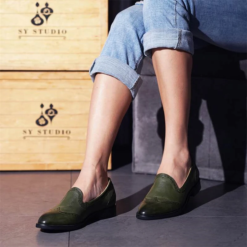 Yinzo/женские туфли-оксфорды на плоской подошве; женские кроссовки из натуральной кожи; женские броги; Повседневная обувь в винтажном стиле; женская обувь