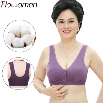 

Front Button Underwear Women's Cotton Vest-type Middle-aged And Elderly Bras Large Size Underwireless Women
