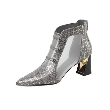 

Fashion Cool Design New Summer Boots Solid Comfortable Pointed Toe Square Heel Handmade Shoes Women's Ankle Boots