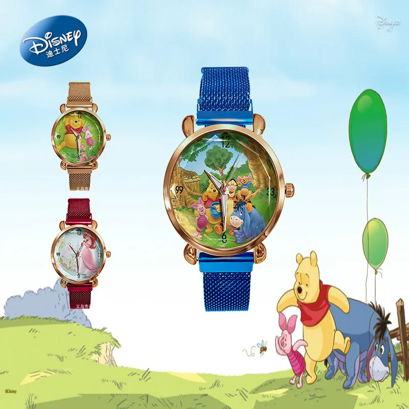 Damas magnética, de acero inoxidable de malla de reloj de cuarzo Correa Mickey ratón de moda casual femenina estudiante perezoso niños Relojes