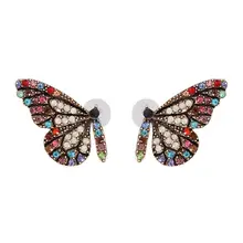 Необычные цветные стразы в виде бабочек и животных, женские металлические серьги из сплава, ювелирные изделия для женщин и девушек