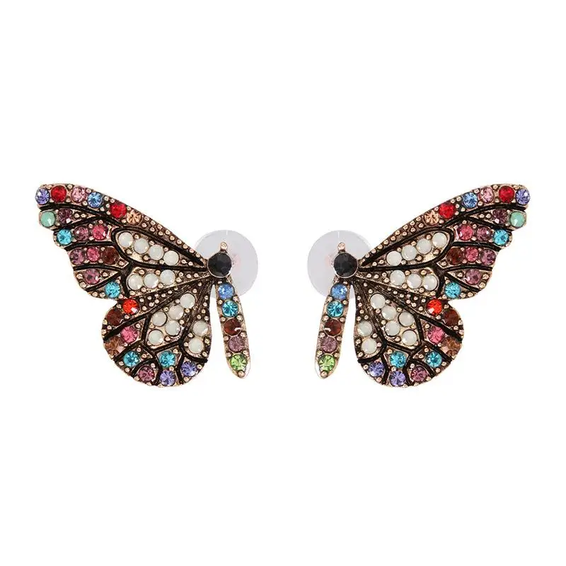 

Fancy Colorful Butterfly Animal Rhinestone Alloy Female Metal Earrings Jewelry For Women Girls