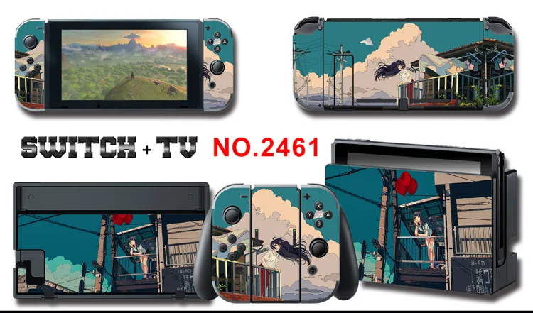 1set New Cute Anime Full Body Sticker for NS Switch Protective Cover Skin Colorful Art for Game Console Joy-Con Controller Decor