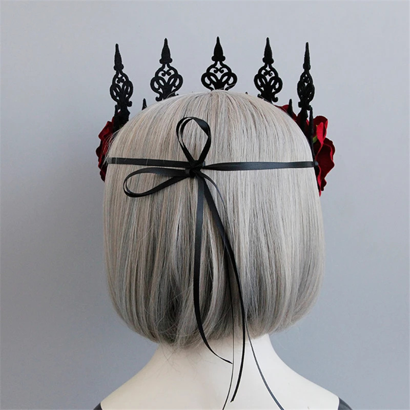 Красный черный цветок корона тиара украшения для волос для женщин готические женские свадебные аксессуары украшения для волос принцесса голова Королевы Ювелирные изделия