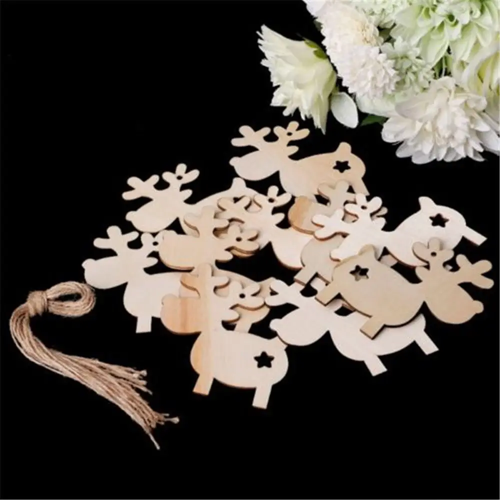 

10pcs Cartoon Elk Wooden Round Baubles Tags Christmas Trees Decorations Ornaments Christmas DIY Craft Toys Gifs for Children