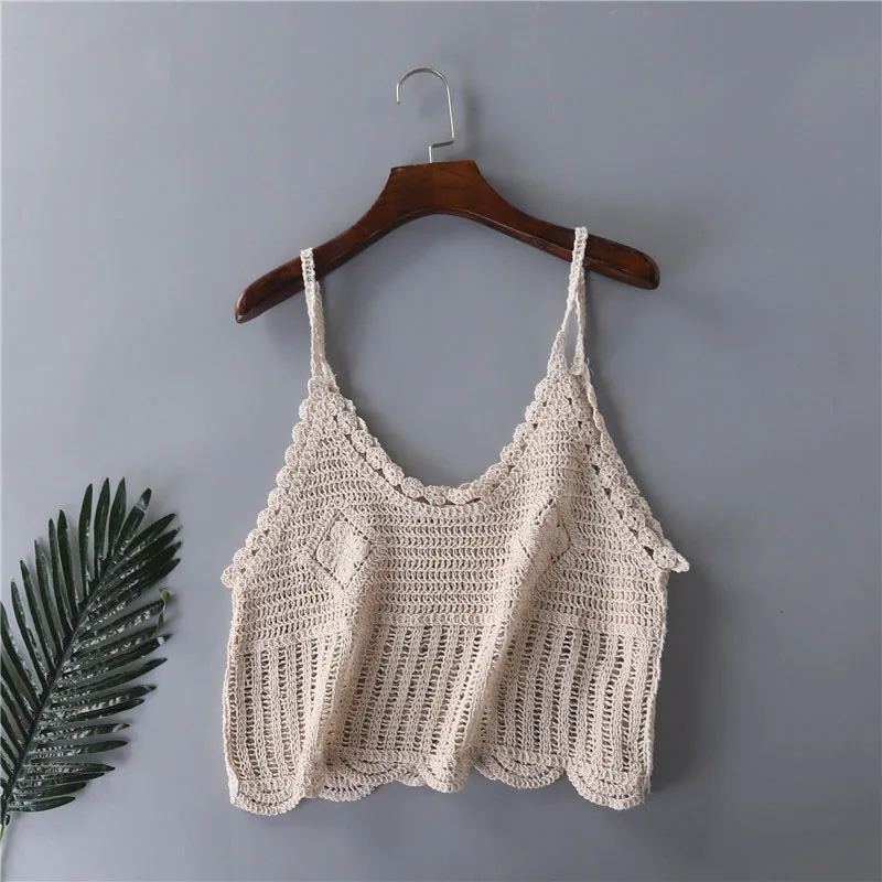 beige LERFEY летняя новинка из вязаного цветочного кружева однотонная строчка кофта с v-вырезом Женский вязаный короткий приталенный Верхняя одежда рубашка, майка, топы - Цвет: beige