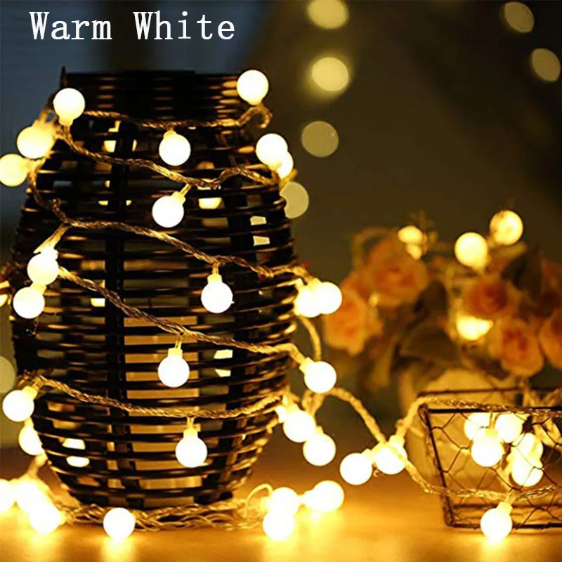 

10M 100LED /5M 50LED Ball Christmas Garland Light String Fairy Light Battery Powered Waterproof Outdoor Indoor For Holiday Bedroom Party New Year 's Wedding Decoration