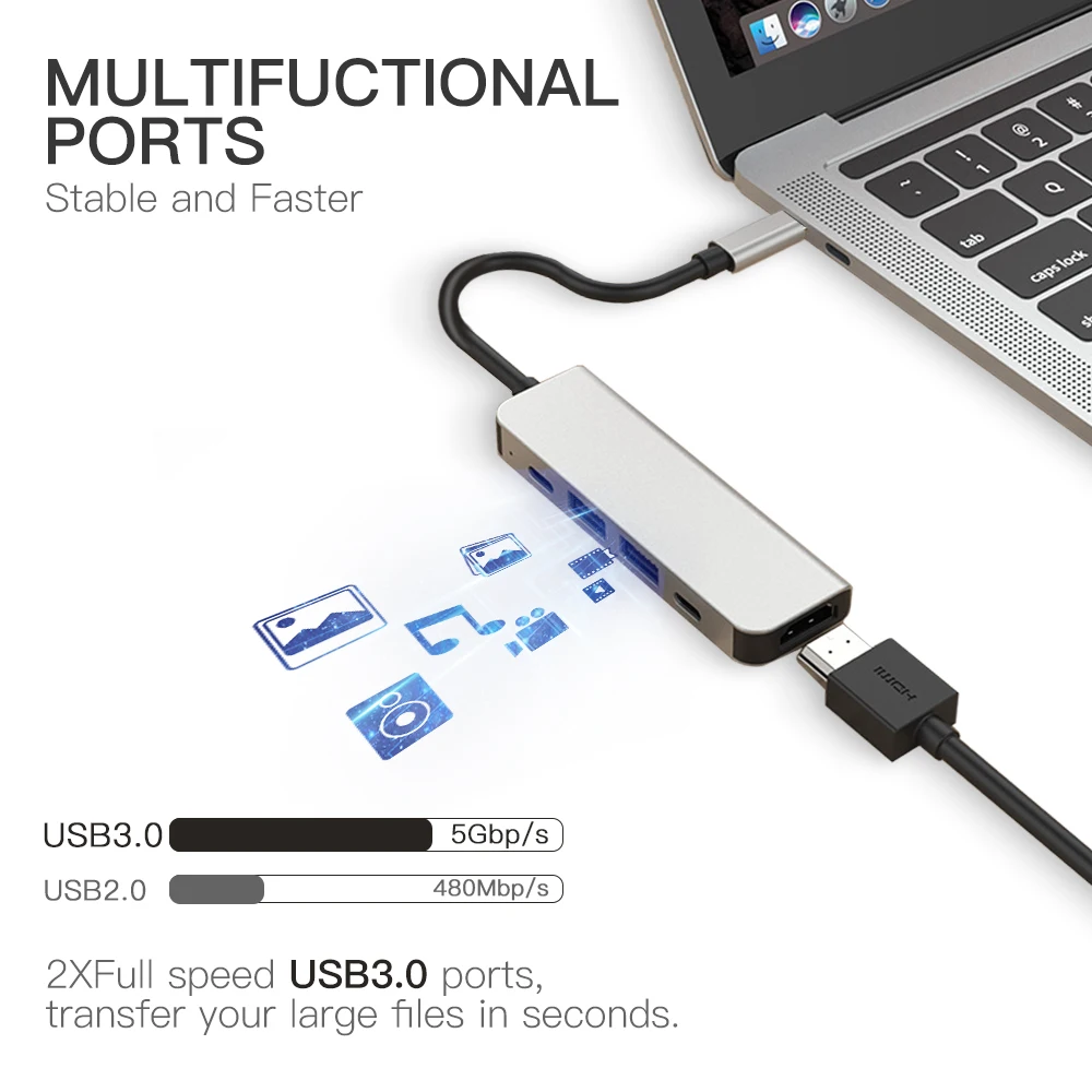 Haribol 5 портовый Тип C концентратор USB к HDMI 3 0 порт s 4K доставка питания док станция