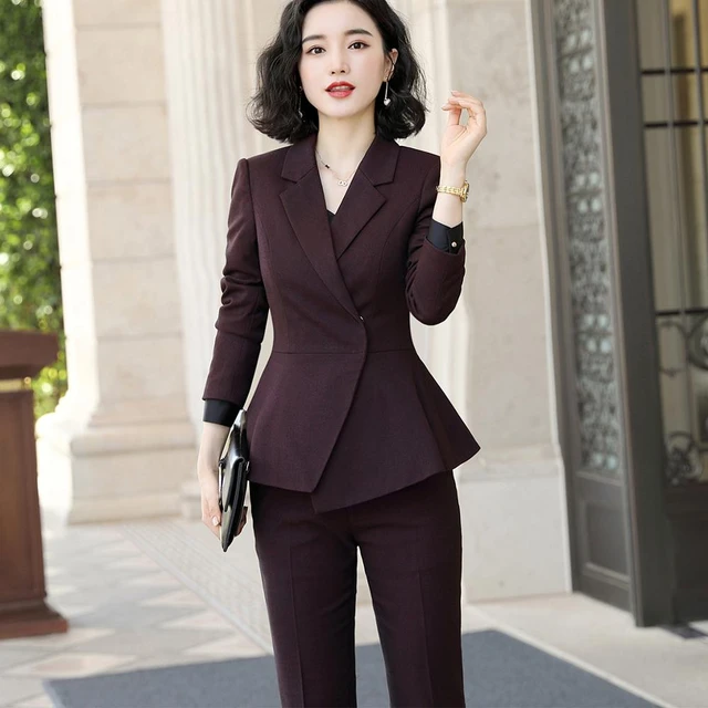 Traje de pantalón Formal para mujer, conjunto de 2 piezas, ropa de trabajo dama, diseños de uniforme, chaqueta y pantalón de negocios _ - AliExpress Mobile