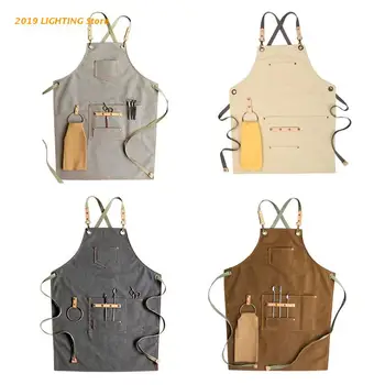 

Chef Apron Cotton Canvas Cross Back Adjustable Apron with Pockets for Women and