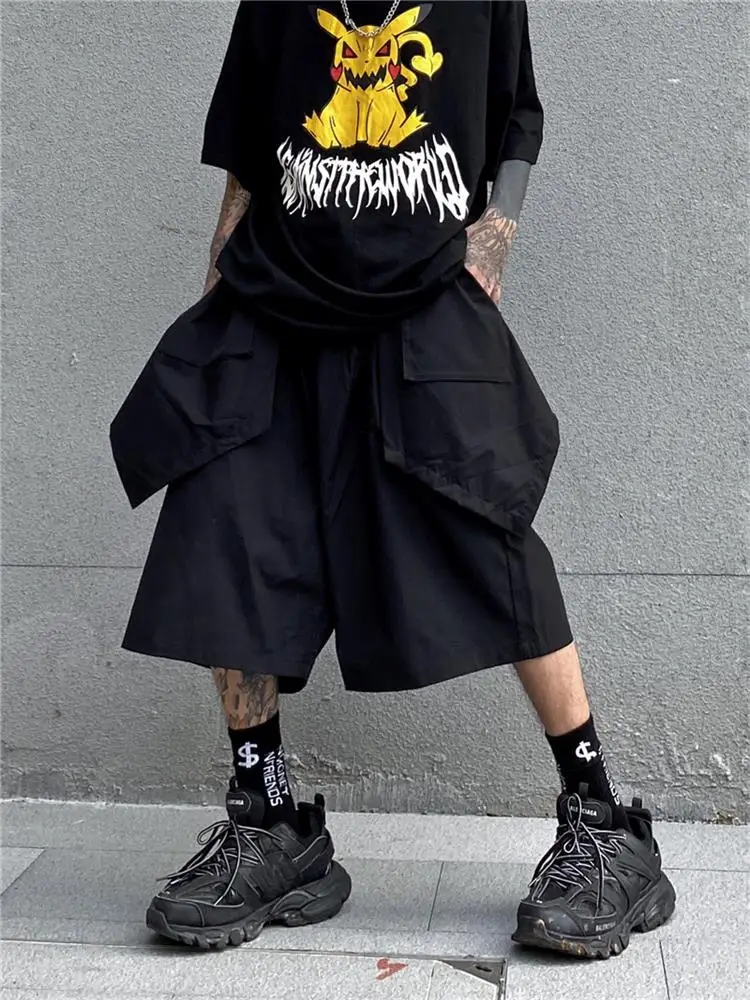 Yamamoto wind loose six minute pants men's INS personality wide leg pants false two casual shorts