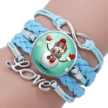 Красивый синий Рождественский Снеговик бесконечный кожаный браслет девушка большое дело ручной работы веревка обертывание браслет 11 видов конструкций