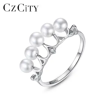 

CZCITY Lovely 925 Sterling Silver Crown Ring for Women Girls Birthday Gift Pearls Fine Jewelry Christmas Gift FR0018