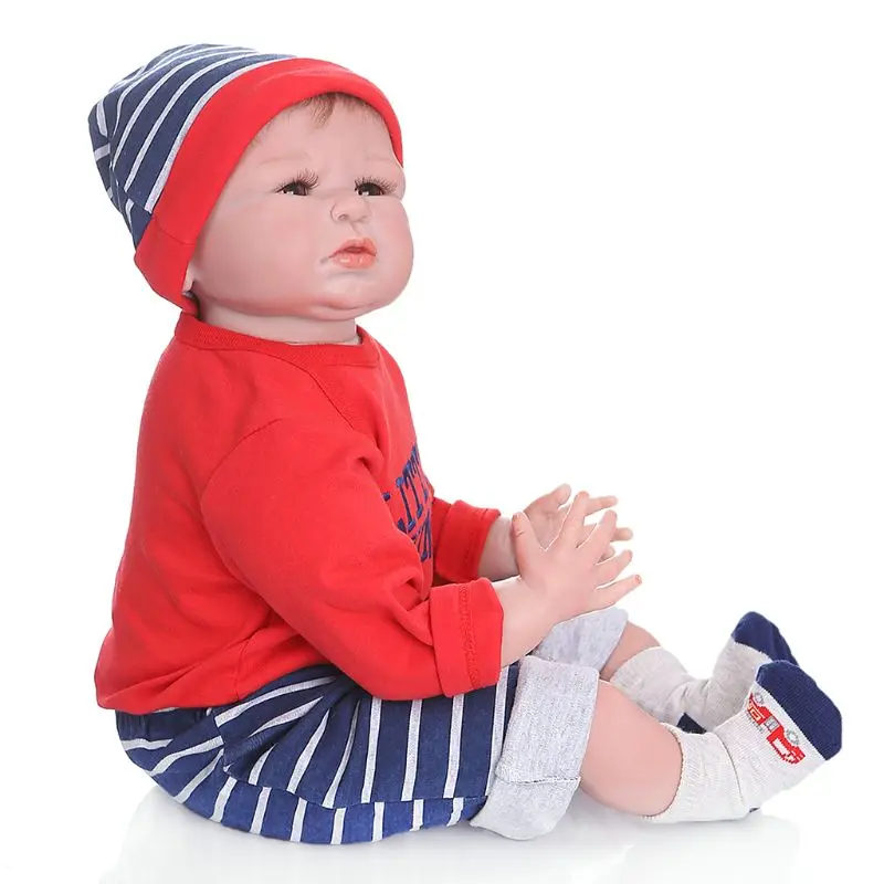

55cm Reborn Doll Realistic Soft Silicone Vinyl Newborn Babies Boy Toy Clothes Mat Lifelike Handmade Gift Y4QA