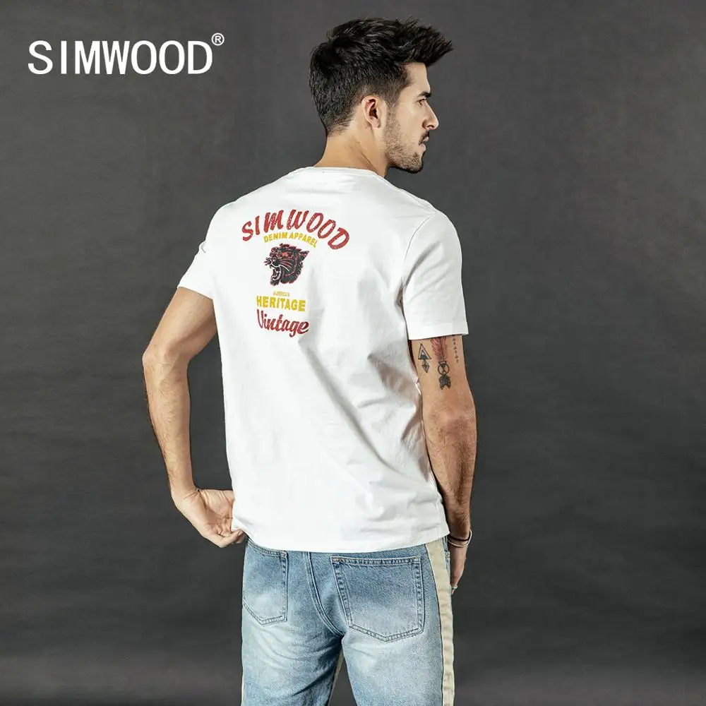 Мужская футболка SIMWOOD летняя уличная Футболка с принтом сзади 100% хлопок высокое