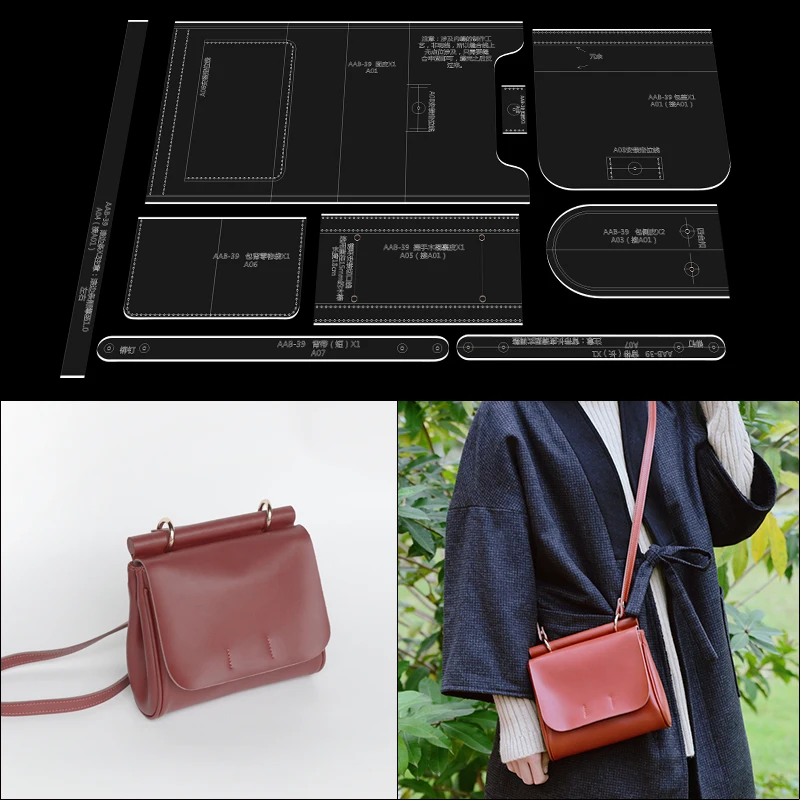

1 Set Of Handmade Leather Ladies Shoulder Bag Messenger Bag Pattern Acrylic Template DIY Leather Craft Acrylic Clear Template