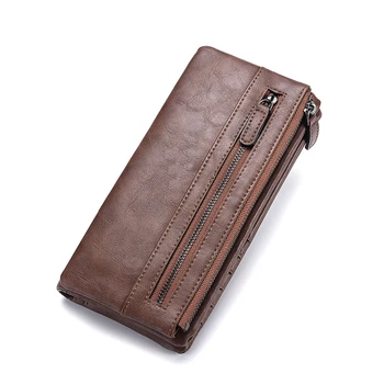 

DEABOLAR Men's Long Style Wallet High-Grade PU Leather Wallet Detachable Brown Wallet Coin Phone Purse