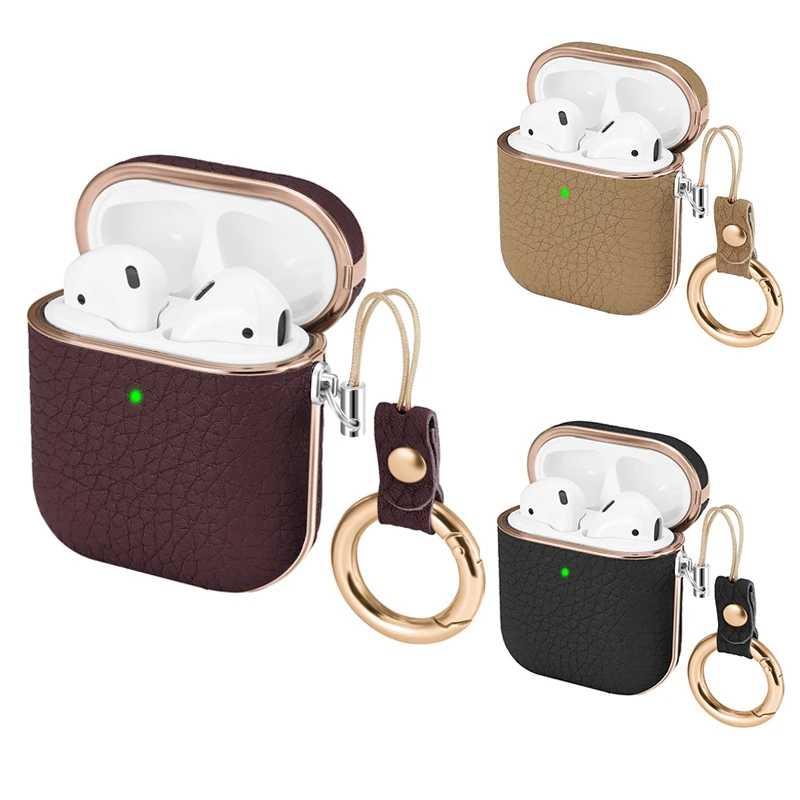 For 1 2 Generation Earphone Cover Leather Protective Cover Litchi Pattern Wireless Headphone Cases