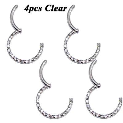 4PCS Silver Clear 4 шт. 361L хирургическая сталь кристалл шарнирный сегмент пирсинг для носовой перегородки нос кольцо ниппель кликер шпилька для уха серьги для губ пирсинг - Окраска металла: 4PCS Silver Clear