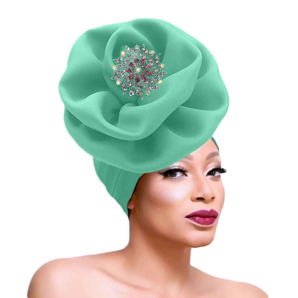 Rose auto gele cap Ankara flower turban cap African headtie party headwrap for women (13)