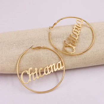 

2020 Summer Trendy Gold Chicana Letters Initial Alphabet Hoop Earrings Korean Fashion Chic Women Party Jewelry