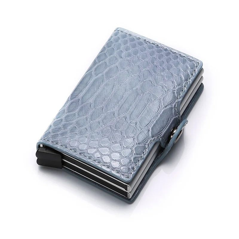 DIENQI Rfid держатель для карт, двойной кошелек для мужчин и женщин, сумка для денег, мужской черный кожаный волшебный кошелек с застежкой, маленький умный тройной кошелек - Цвет: light blue