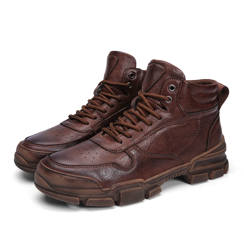 brown boots KATESEN/мужские ботинки зимние ботинки из натуральной кожи высокого качества теплая зимняя мужская обувь на меху и плюше на шнуровке мужские зимние ботинки - Цвет: brown boots