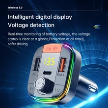 2021 New Colorful Light car Bluetooth Kit FM Transmitter Handsfree MP3 Player Adapter 18W Dual USB QC3.0 PD Type C Fast Charger